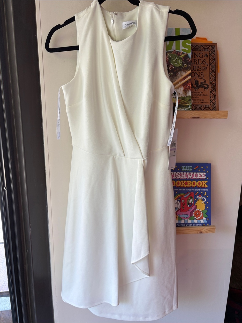Calvin Klein Cream Sleeveless Draped Mini Dress